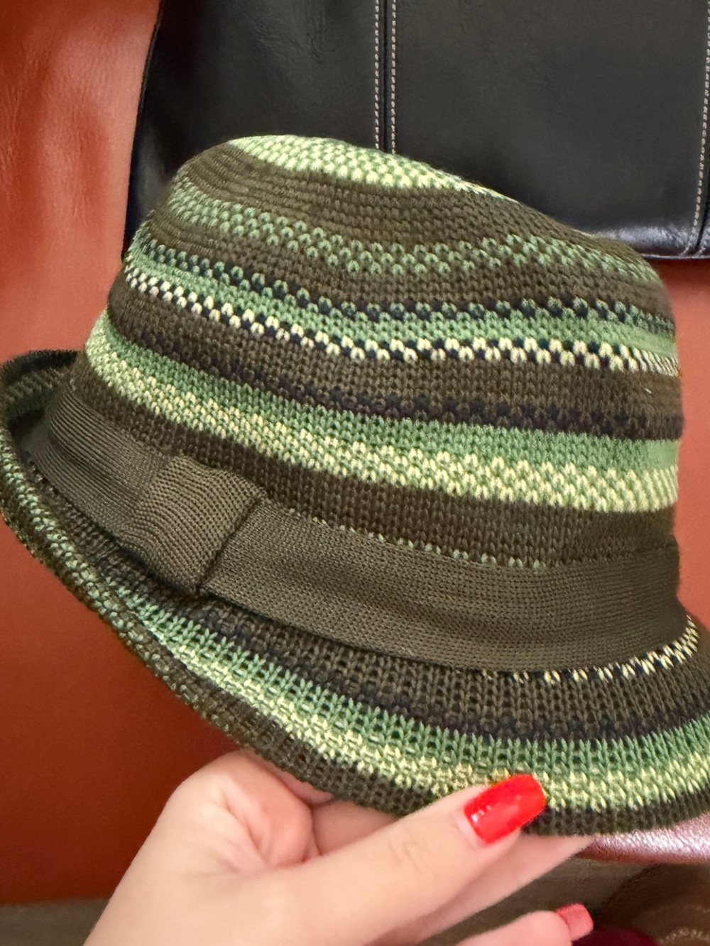 H&M Olive and Mint Striped Knit Bucket Hat